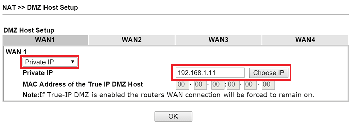 a screenshot of DrayOS DMZ host setup